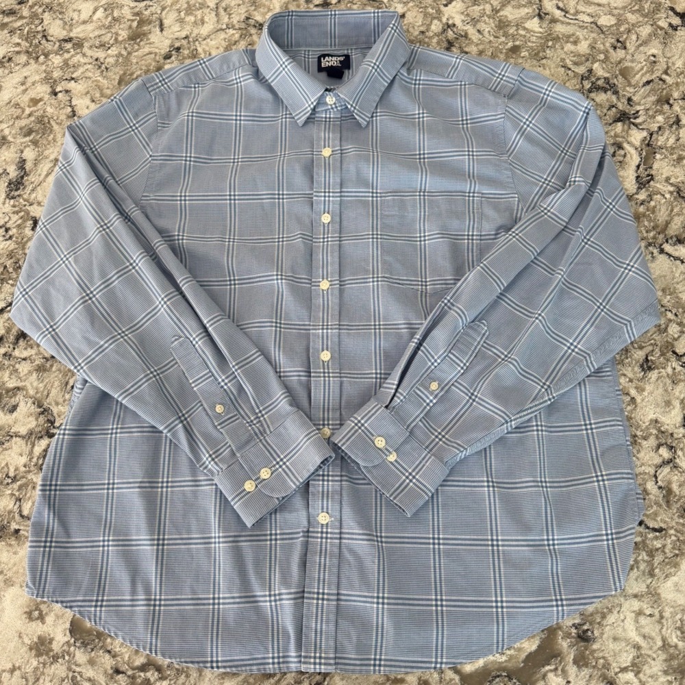Lands' End Men's Blue‎ Plaid Button Down Long Sleeve Shirt Traditional Fit XL